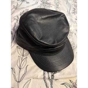 New‎ York Winner Vintage Black Genuine Leather Flat Cap Hat, XL Unisex